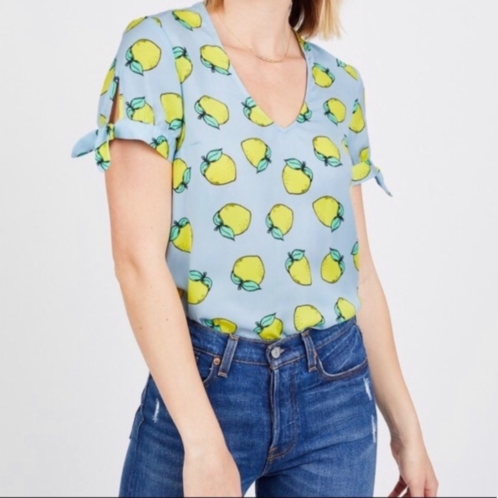 Modcloth Lemon Shirt with Tie Cuff Sleeves